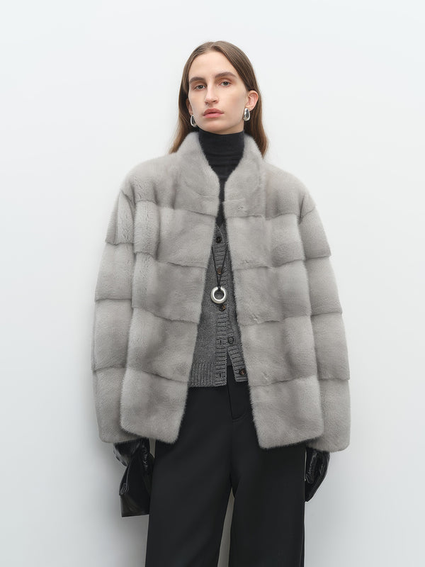 Small stand-up collar mink fur coat