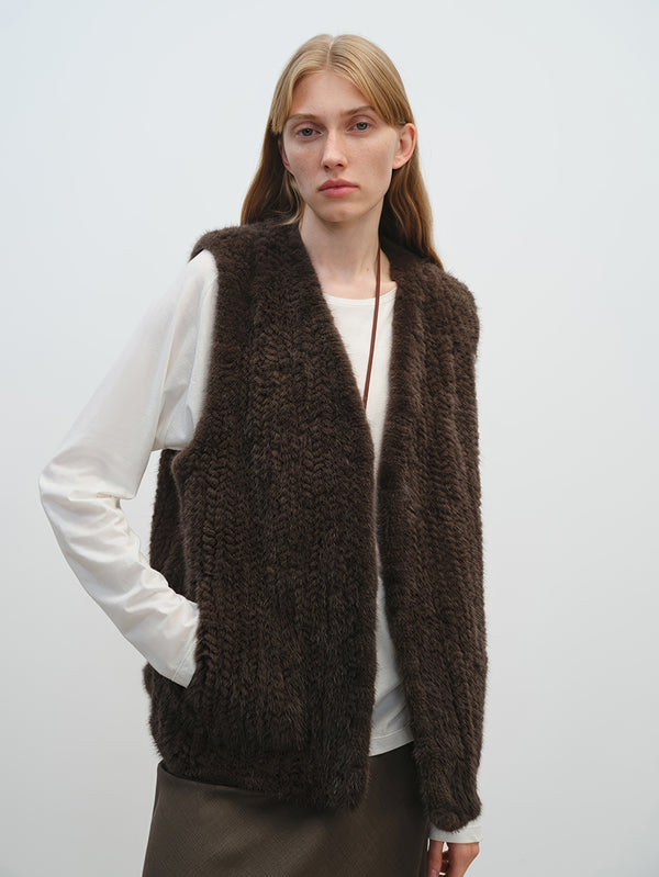 Mink wheat-ear braided craft fur vest coat